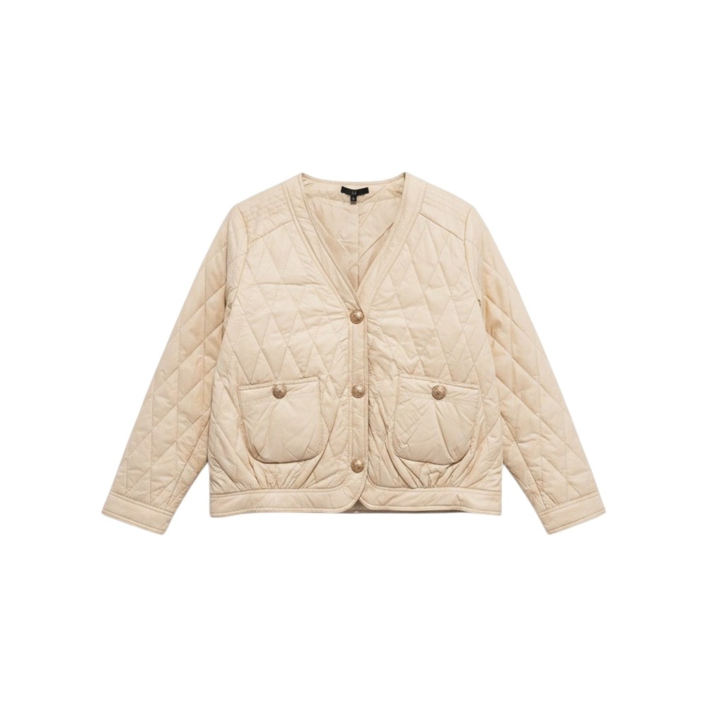 Joh Apparel Quilted Puffer Jacket Womens L Cream Gold Old Money Equestrian NWT